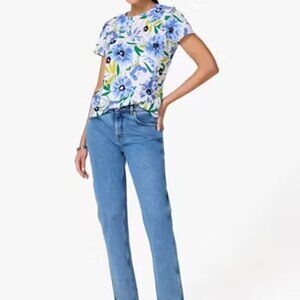 Kate Spade All Over Floral Print Tee 100% Cotton Blue Multicolor Women's Size XL